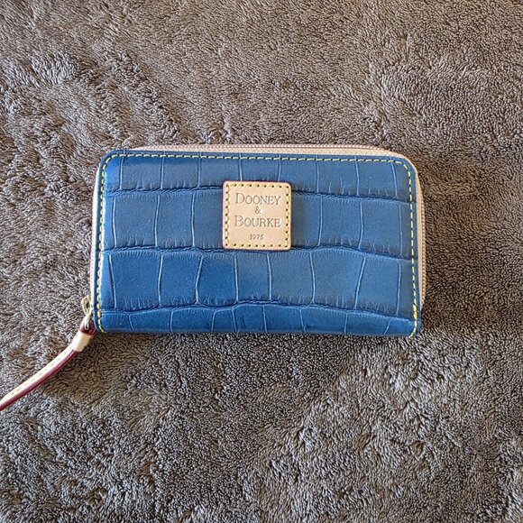 Dooney & Bourke Marine Blue Croco Embossed Zip Satchel & Wallet Set Leather Bag - Picture 10 of 16